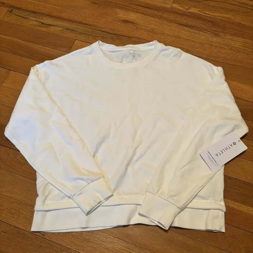 NWT ATHLETA Women’s Sundown Sweatshirt 2.0 White XS Stain New Workout Top